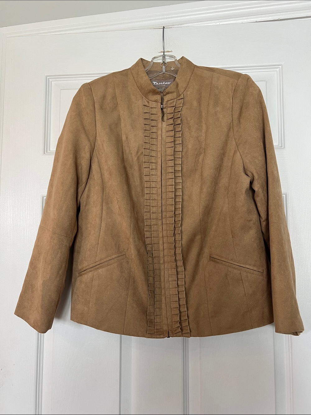 TanJay Camel/Tan Faux-Suede Cascade Front Jacket